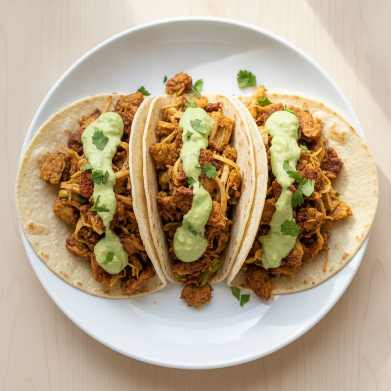 Jackfruit Carnitas Tacos with Avocado Crema