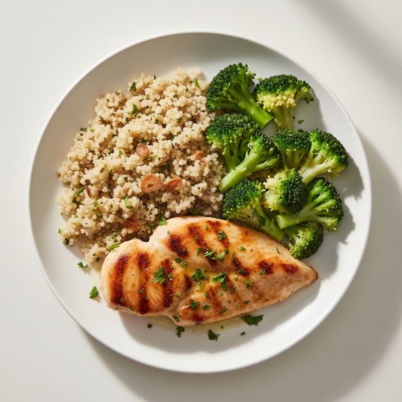Grilled Chicken Breast with Quinoa and Steamed Broccoli