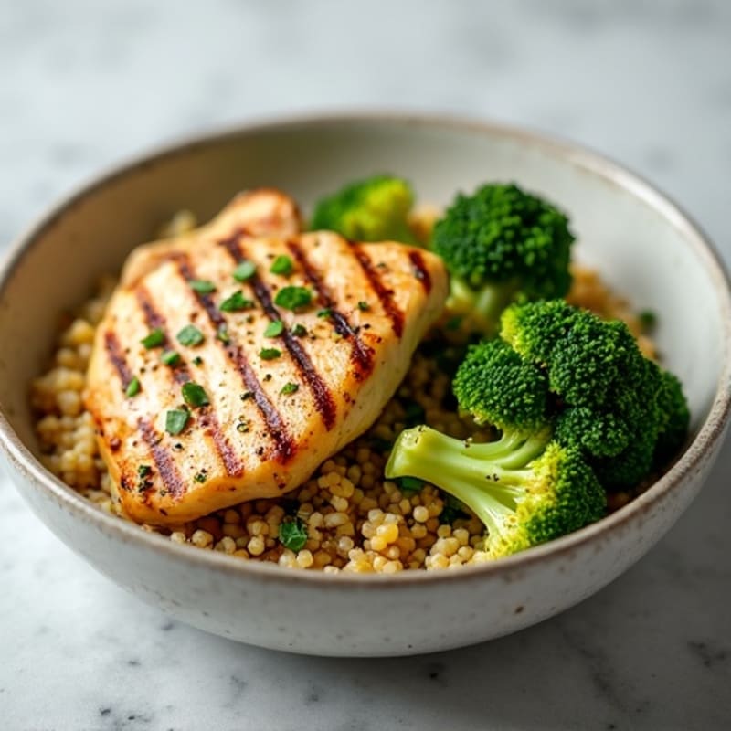 Grilled Chicken Breast with Quinoa and Roasted Broccoli