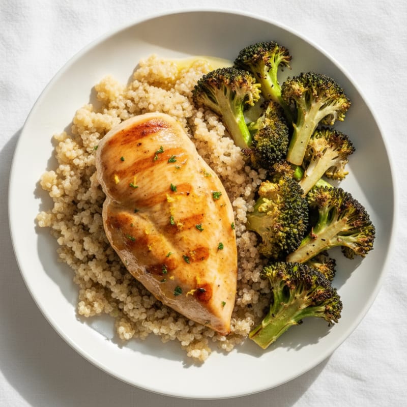 Grilled Chicken Breast with Quinoa and Roasted Broccoli