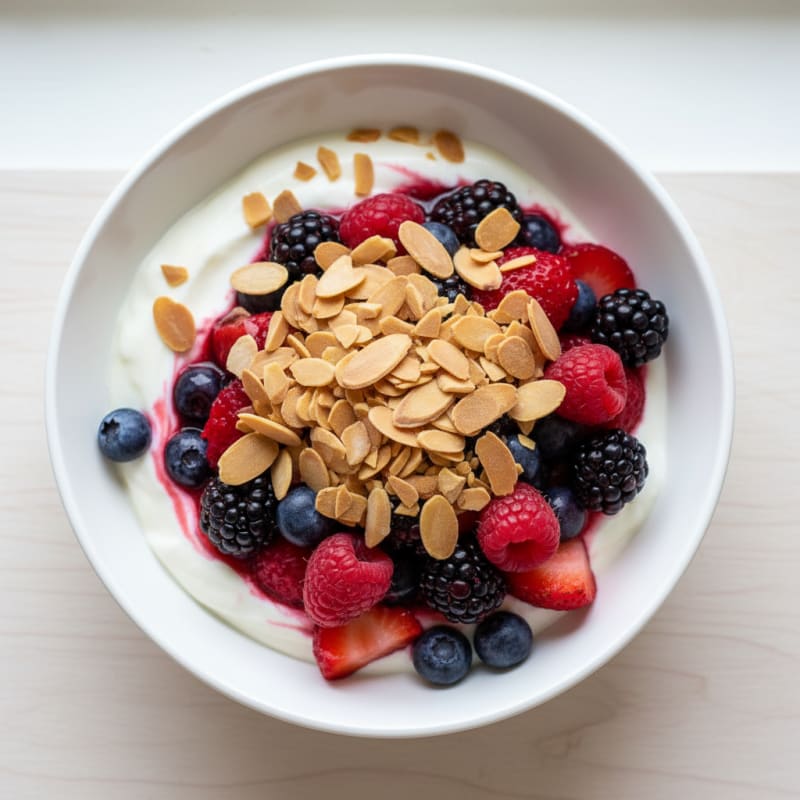 Greek Yogurt Protein Parfait with Mixed Berries and Almonds