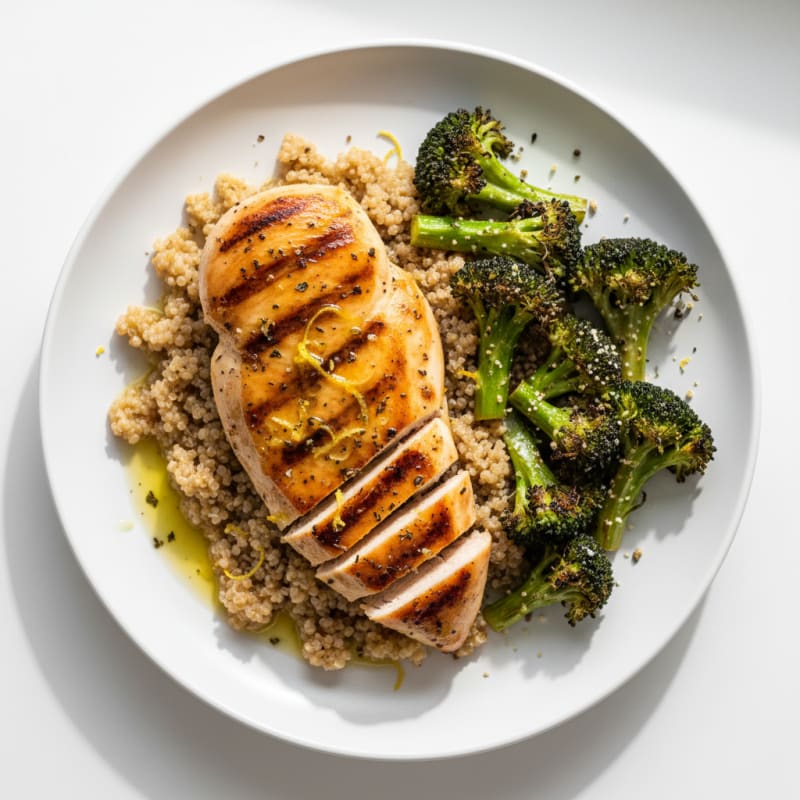 Grilled Chicken Breast with Quinoa and Roasted Broccoli