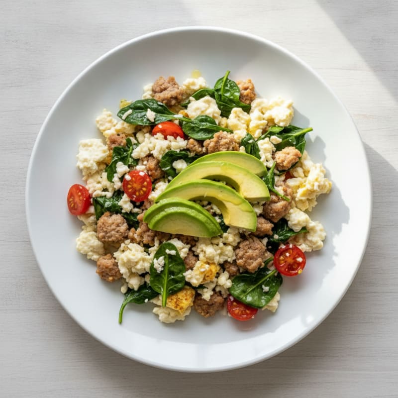Egg White Scramble with Turkey Sausage and Spinach