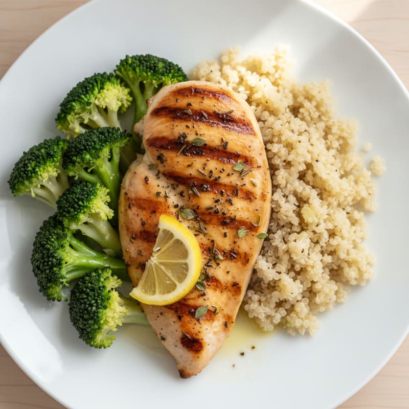 Grilled Chicken Breast with Quinoa and Steamed Broccoli