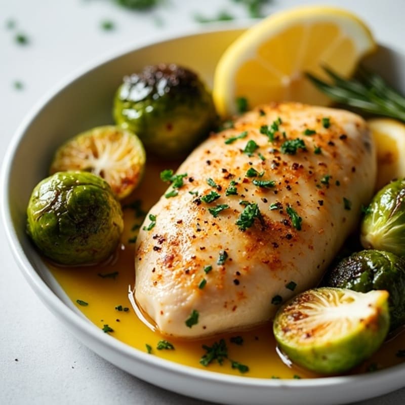 Lemon Herb Roasted Chicken with Crispy Brussels Sprouts