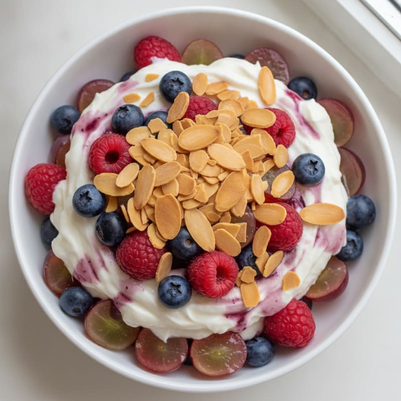 Greek Yogurt Protein Parfait with Mixed Berries and Almonds