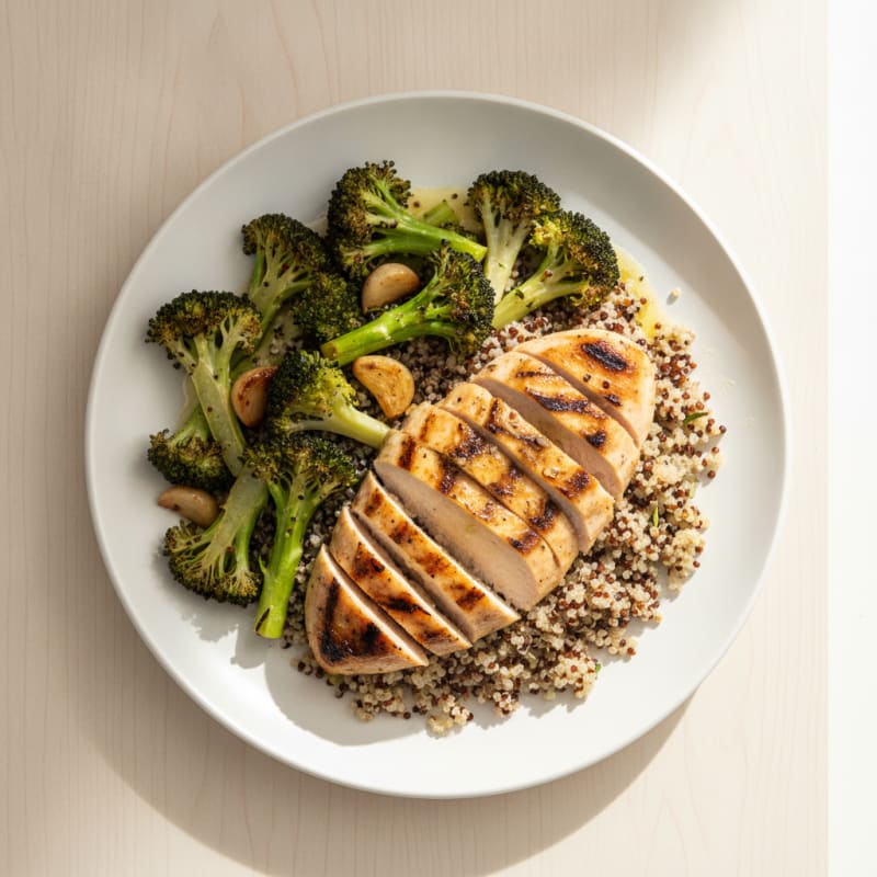 Grilled Chicken Breast with Quinoa and Roasted Broccoli