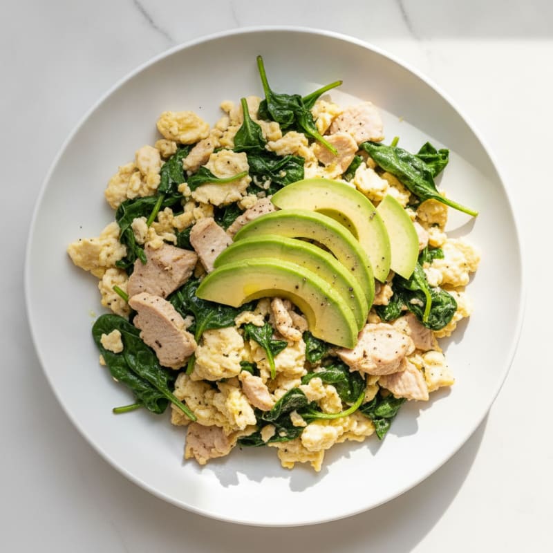 Egg White and Spinach Scramble with Turkey Breast