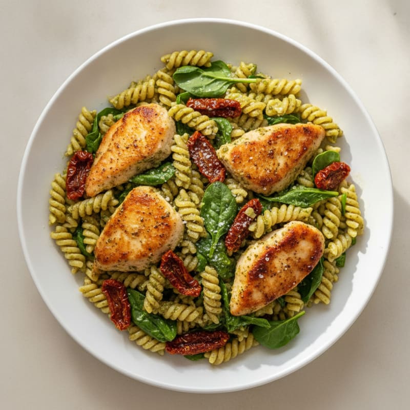 Pesto Chicken Pasta with Sun-Dried Tomatoes