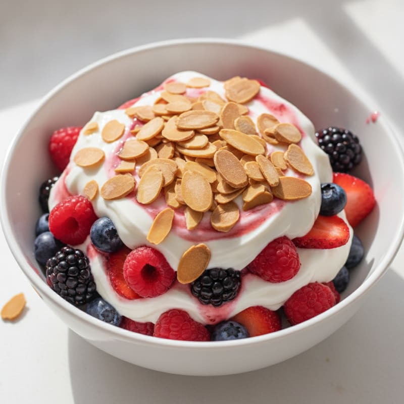 Greek Yogurt Protein Parfait with Mixed Berries and Almonds