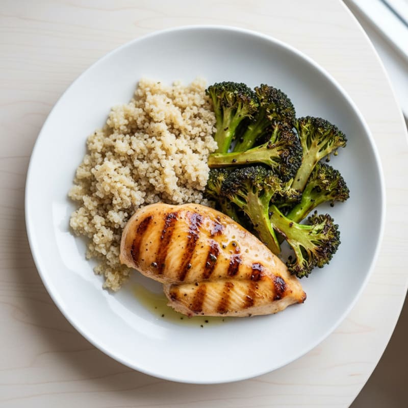 Grilled Chicken Breast with Quinoa and Roasted Broccoli