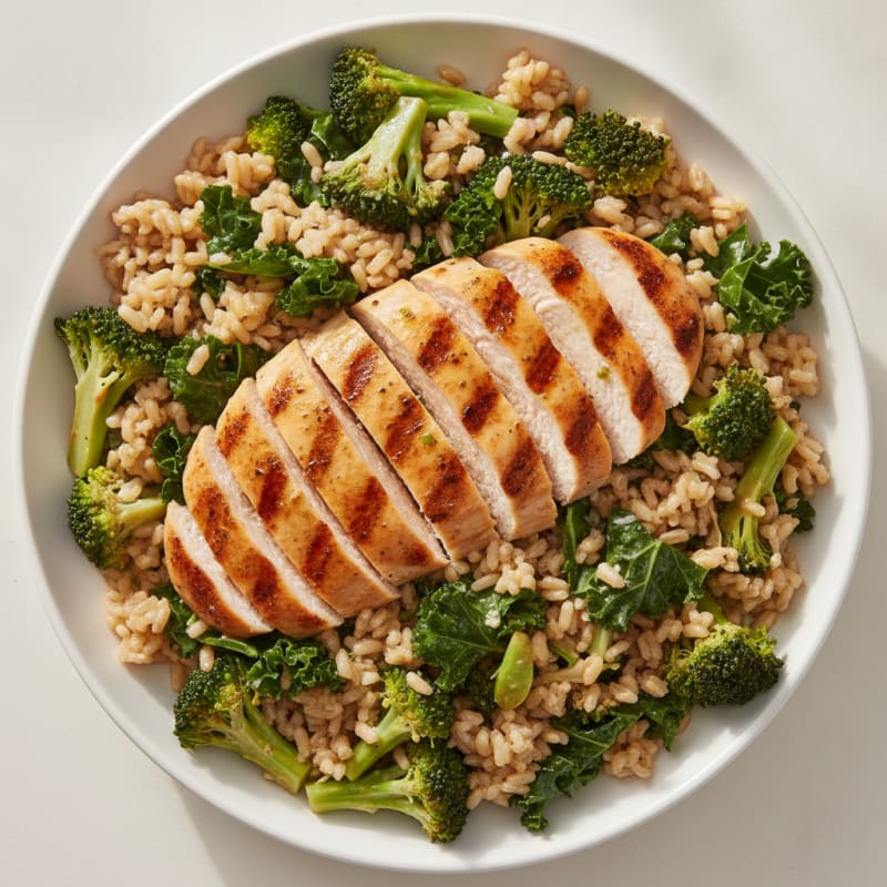 Grilled Chicken Breast with Broccoli Rice Salad