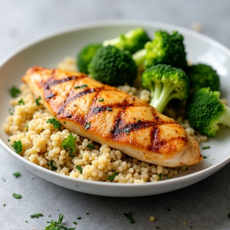 Grilled Chicken Breast with Quinoa and Roasted Broccoli