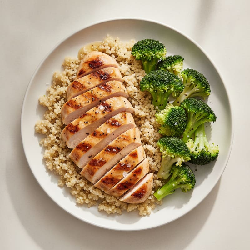 Grilled Chicken Breast with Quinoa and Steamed Broccoli