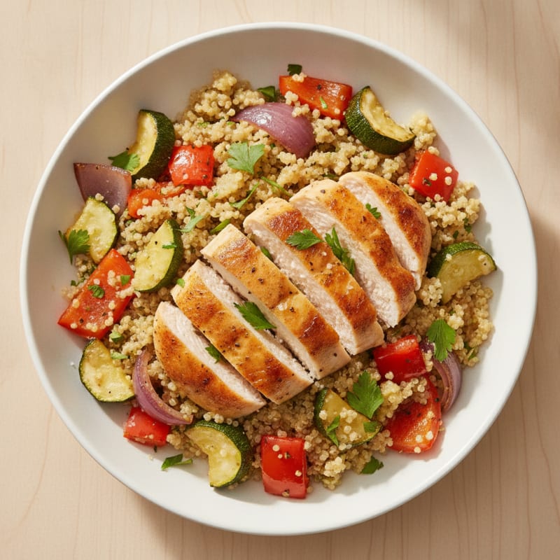 Lemon Herb Quinoa with Roasted Vegetables and Chicken