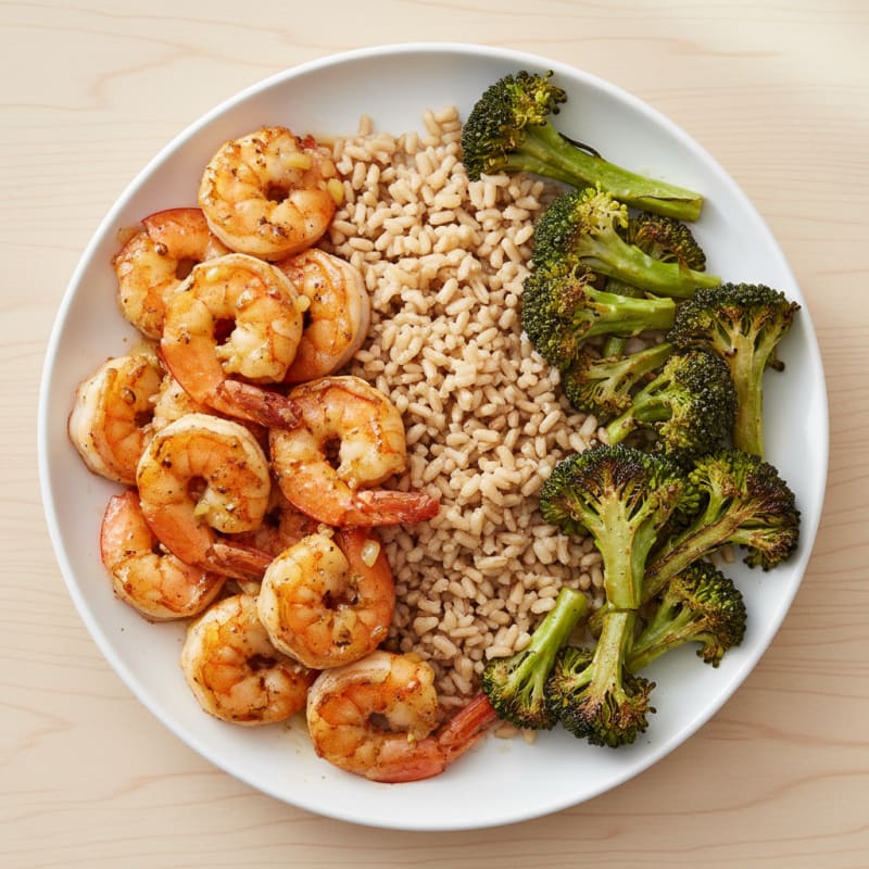 Citrus-Garlic Shrimp with Brown Rice and Roasted Broccoli