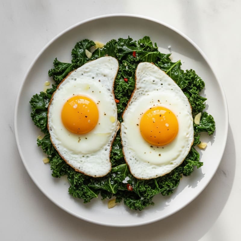 Pan-Fried Eggs with Sautéed Greens