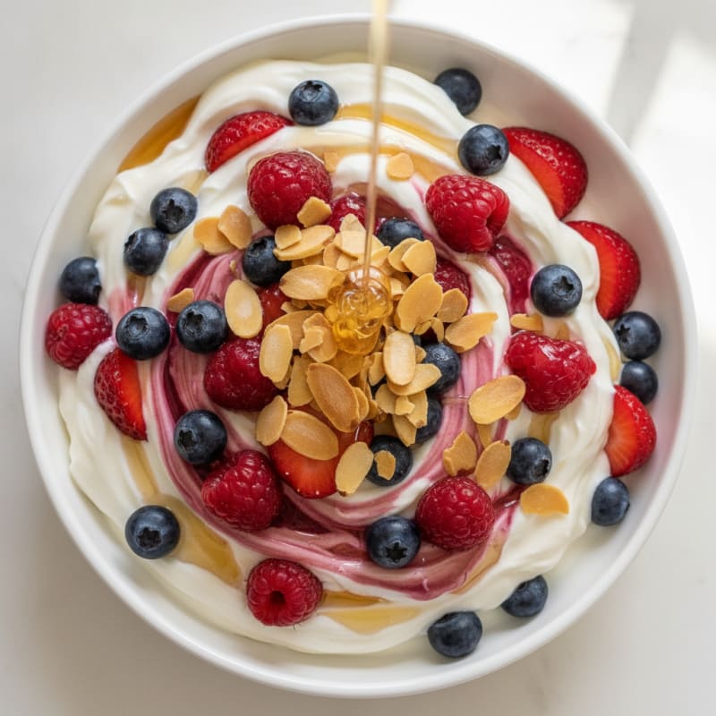 Greek Yogurt Protein Parfait with Mixed Berries and Almonds