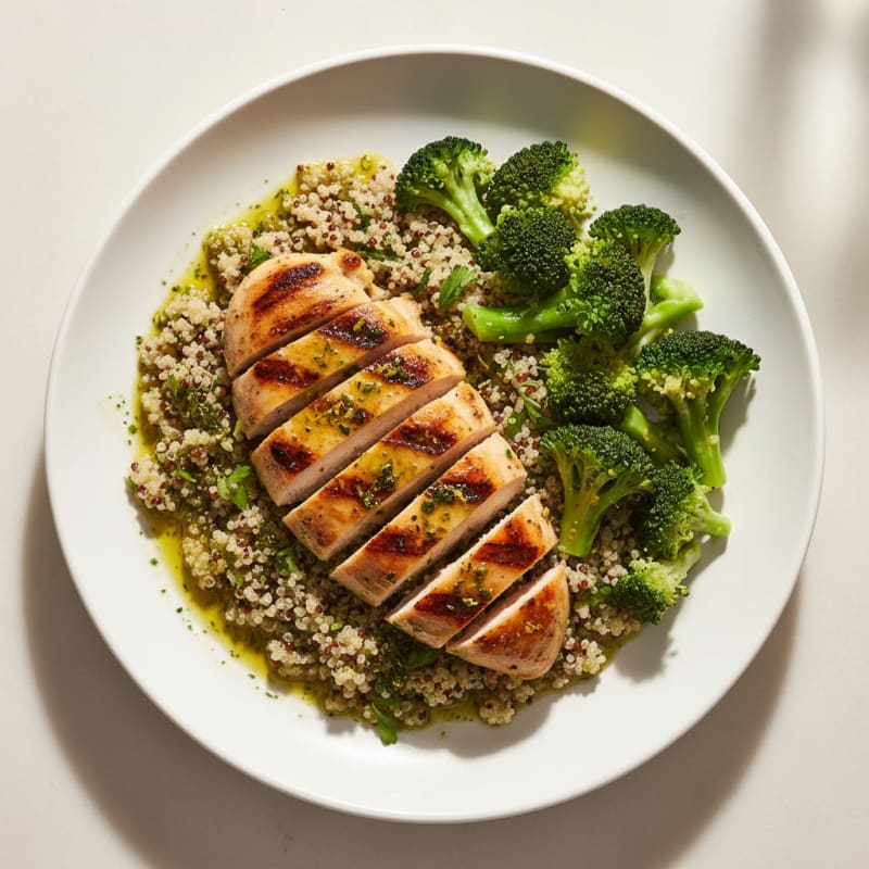Grilled Chicken Breast with Quinoa and Steamed Broccoli