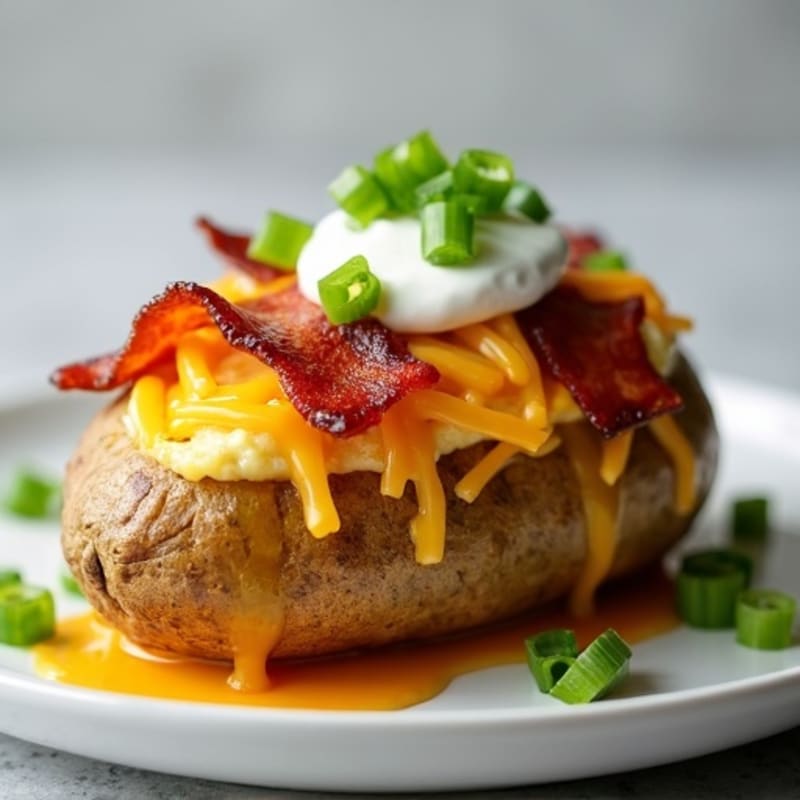 Loaded Baked Potatoes with Crispy Lean Bacon, Sharp Cheddar, and Fresh Green Onions