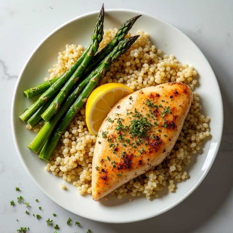 Lemon Herb Chicken with Fluffy Quinoa and Roasted Asparagus