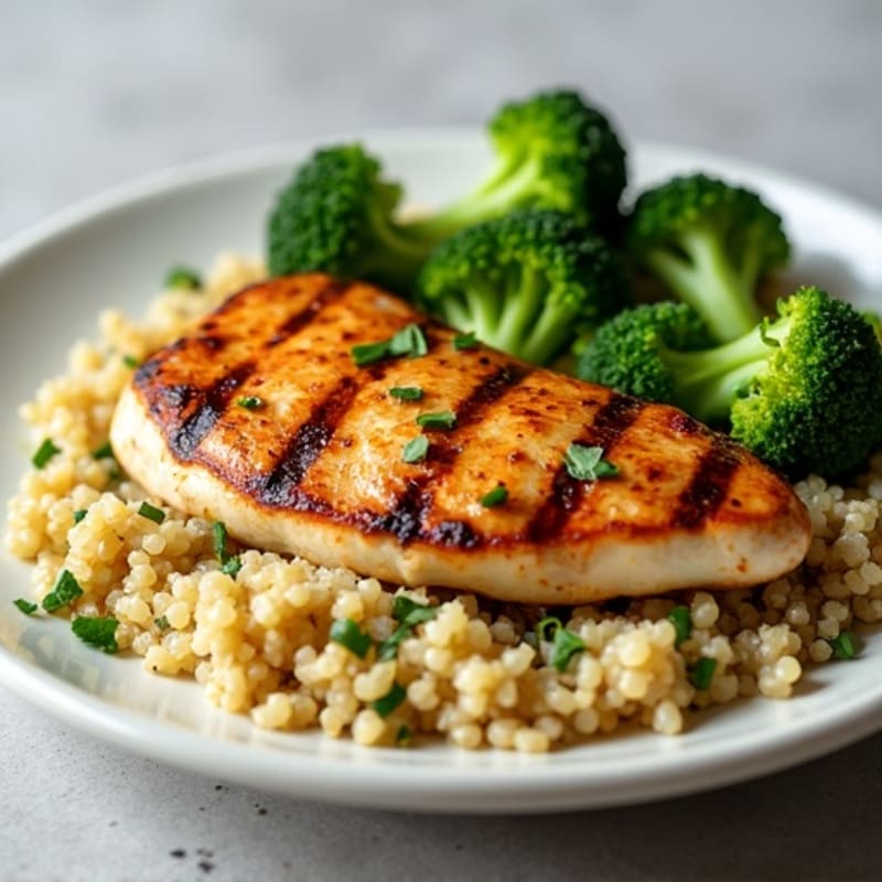Grilled Chicken Breast with Roasted Broccoli and Quinoa