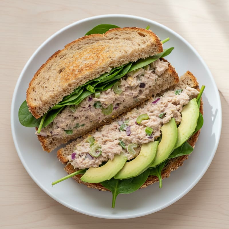 Crunchy Tuna Sandwich with Greek Yogurt and Spinach
