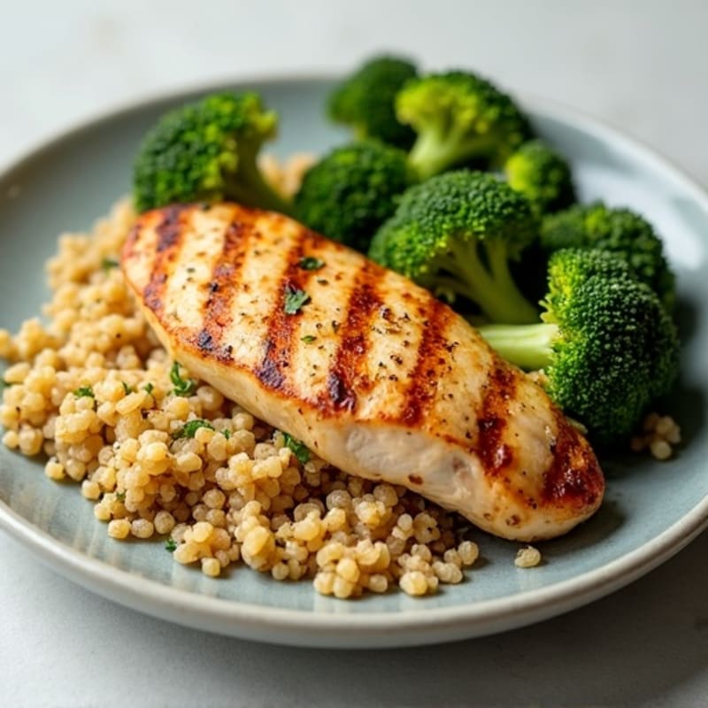 Grilled Chicken Breast with Quinoa and Roasted Broccoli