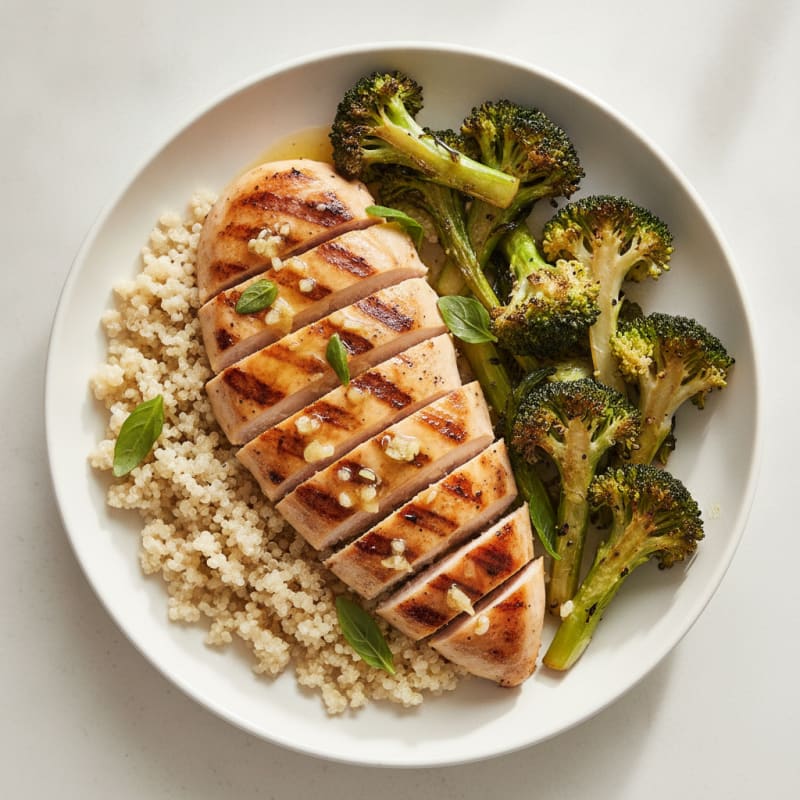 Grilled Chicken Breast with Quinoa and Roasted Broccoli