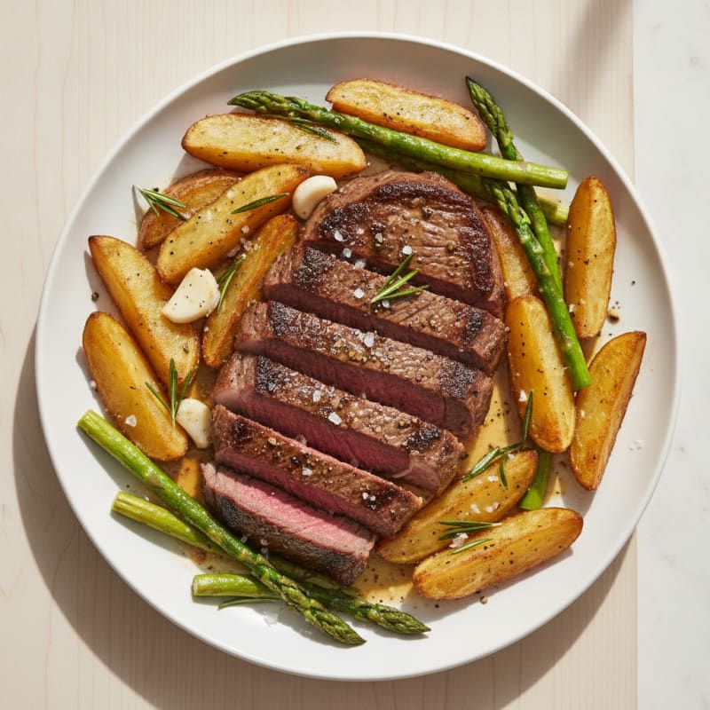 Garlic Herb Ribeye Steak with Roasted Potatoes