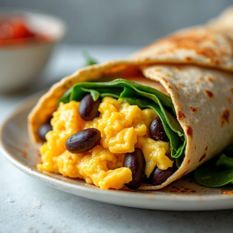High-Protein Scrambled Egg and Black Bean Breakfast Burrito