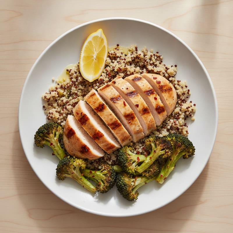 Grilled Chicken and Quinoa Bowl with Roasted Broccoli