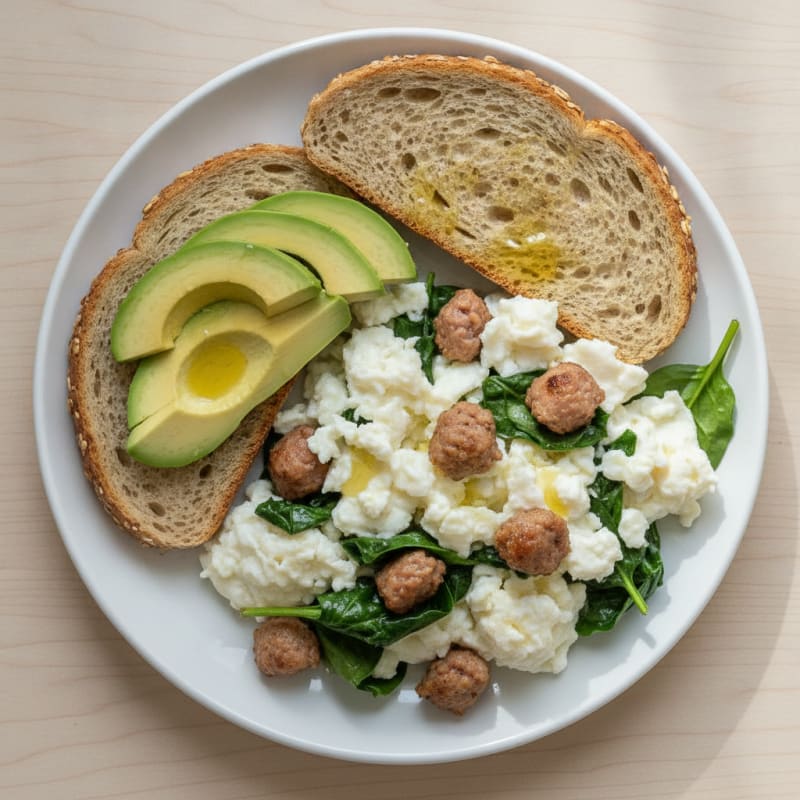 Egg White Scramble with Spinach and Turkey Sausage