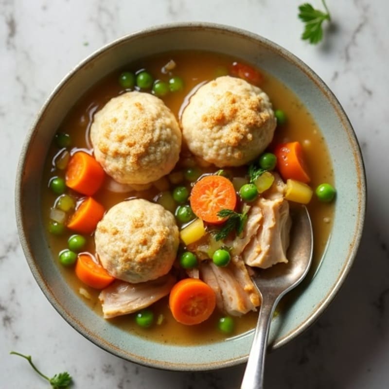 Tender Chicken and Vegetable Stew with Fluffy Herb Dumplings
