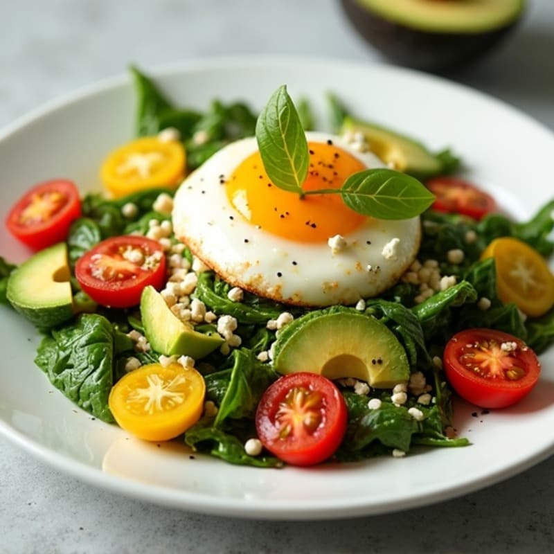 Egg White and Spinach Scramble with Cottage Cheese, Cherry Tomatoes, and Avocado