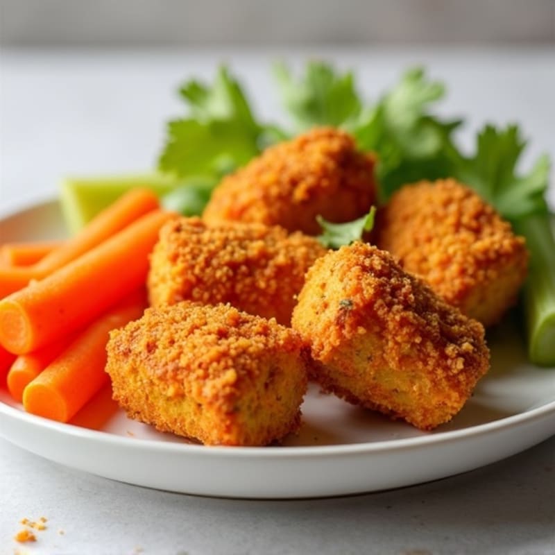Crispy Baked Buffalo Chicken Bites with Crunchy Celery and Carrot Sticks