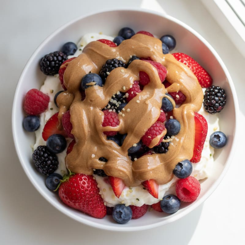 Greek Yogurt Protein Parfait with Mixed Berries and Almond Butter