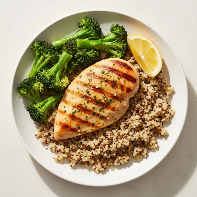 Grilled Chicken Breast with Quinoa and Steamed Broccoli