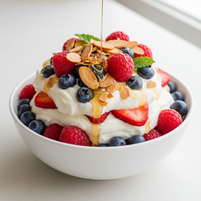 Greek Yogurt Protein Parfait with Mixed Berries and Almonds