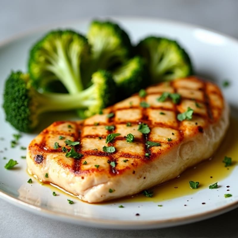 Grilled Lemon-Garlic Chicken Breast with Roasted Broccoli