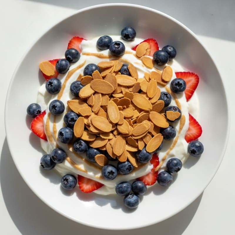 Vanilla Greek Yogurt Protein Parfait with Berries and Almonds