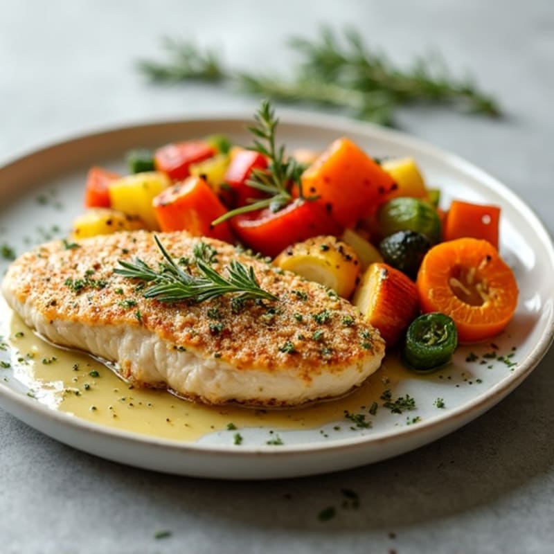 Herb-Crusted Pan Seared Chicken with Roasted Vegetables