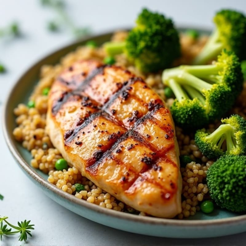 Grilled Chicken Breast with Quinoa and Roasted Broccoli