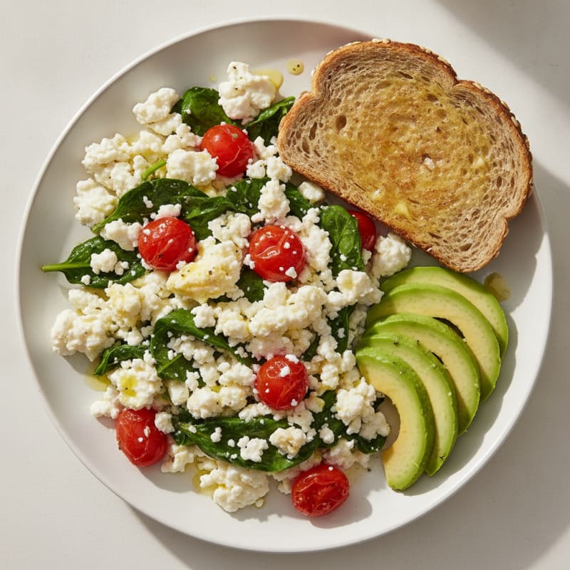 Egg White and Cottage Cheese Scramble with Spinach and Tomatoes