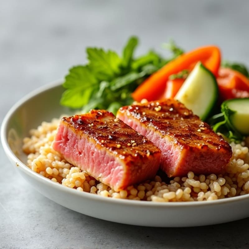 Sesame Ginger Ahi Tuna with Brown Rice and Crisp Vegetables