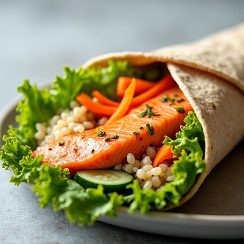 Fresh Salmon, Brown Rice, and Crisp Vegetable Wraps