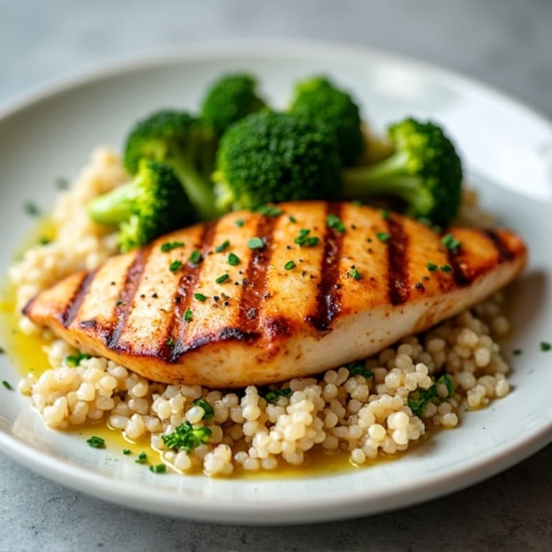 Grilled Chicken Breast with Quinoa and Roasted Broccoli