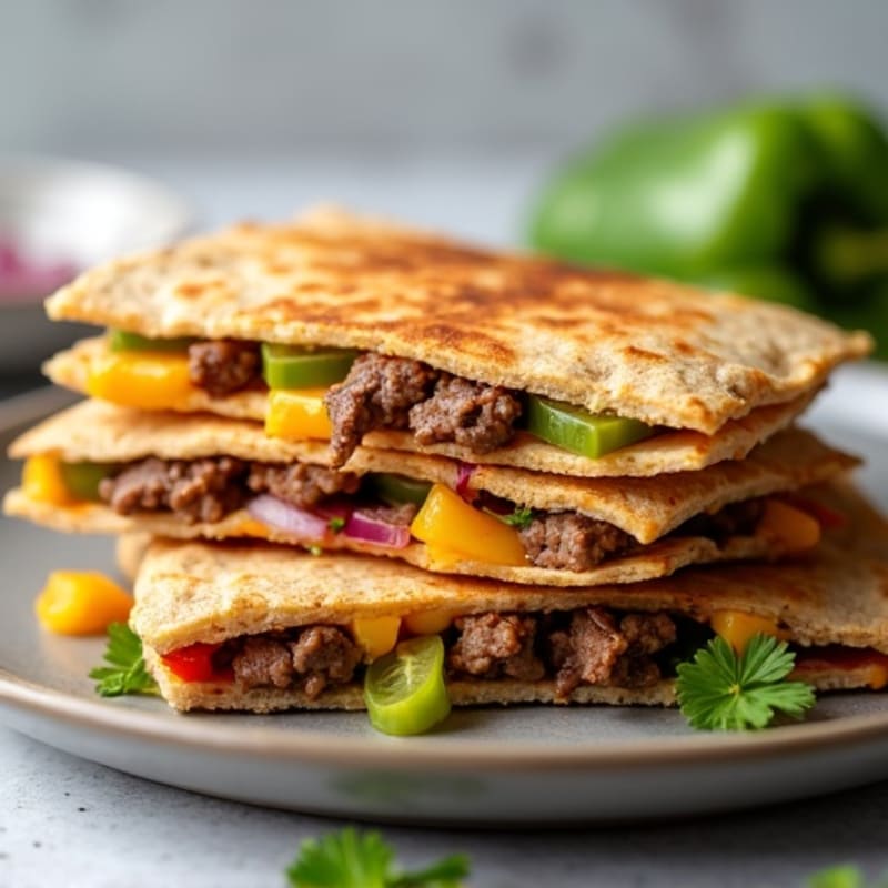 Crispy Whole Wheat Steak and Bell Pepper Quesadillas