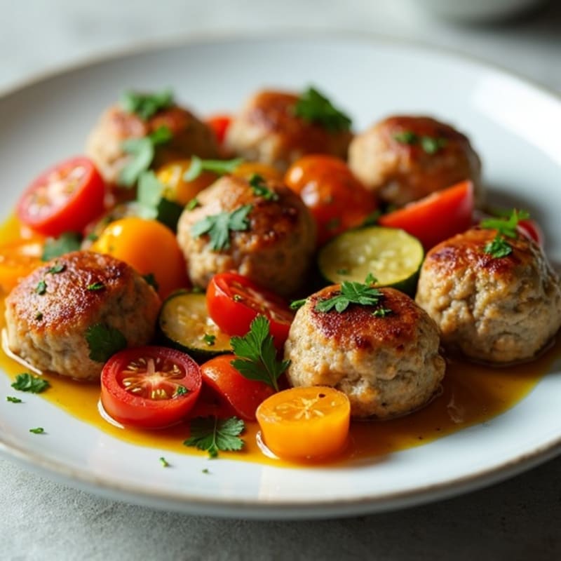 Herb-Seasoned Turkey Meatballs with Roasted Vegetables