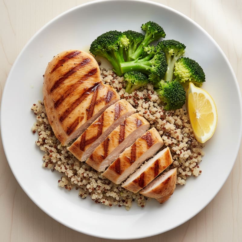 Grilled Chicken Breast with Quinoa and Steamed Broccoli